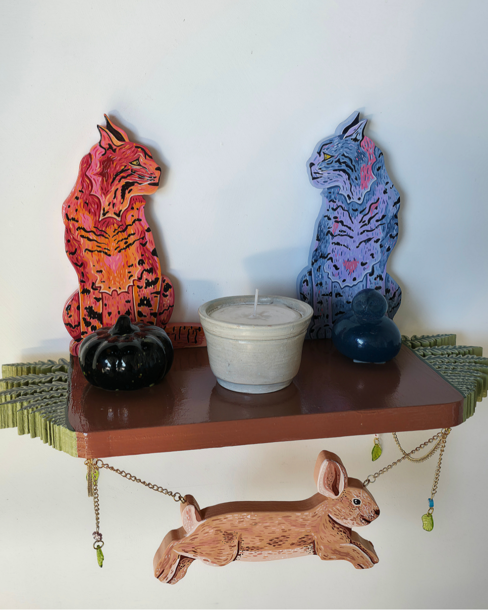 Bobcat and bunny shelf